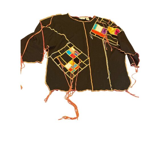 Bonnie Boer Plus 2X Womens Black 2-Piece Set Black Patchwork Fringe Multi Media - Picture 5 of 8